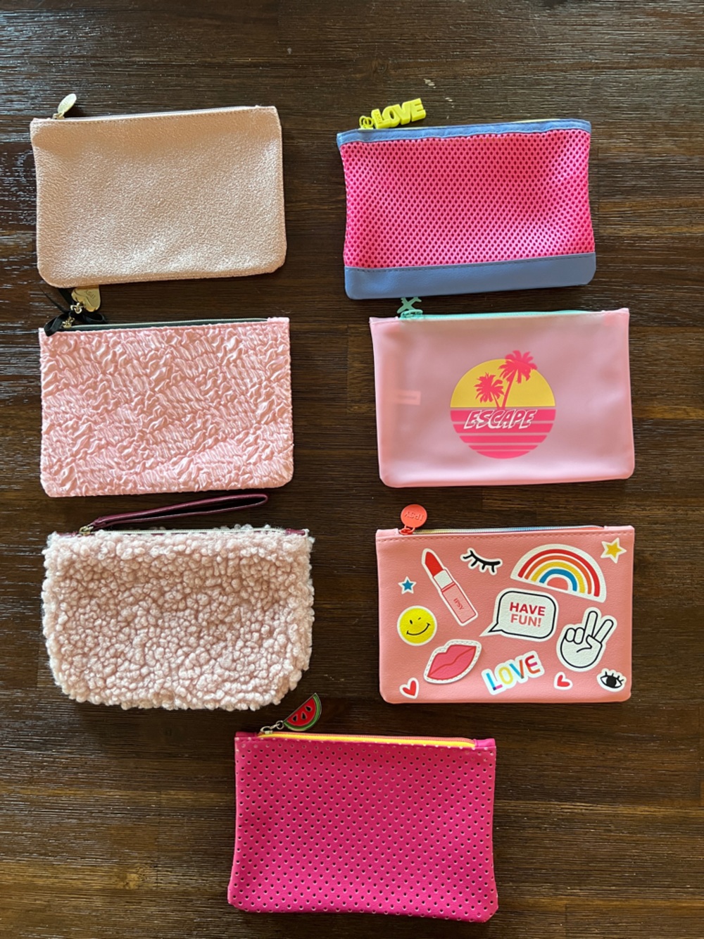 ipsy Barbiecore Makeup or Cosmetic Pouches Set - Assorted Pink Colors Lot of 7